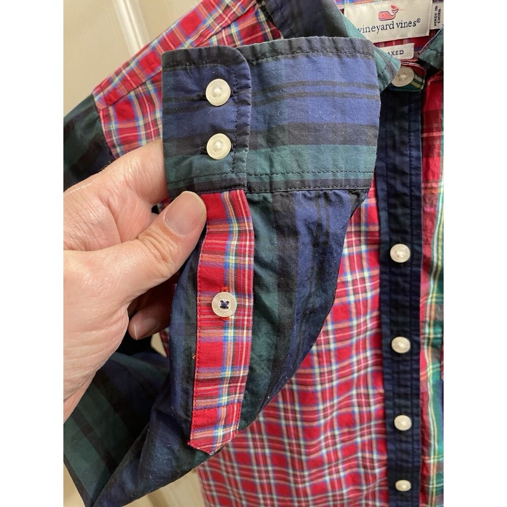 Vineyard Vines Womens Cotton Plaid Patch Shirt Sz 00 Color Block - Picture 7 of 11